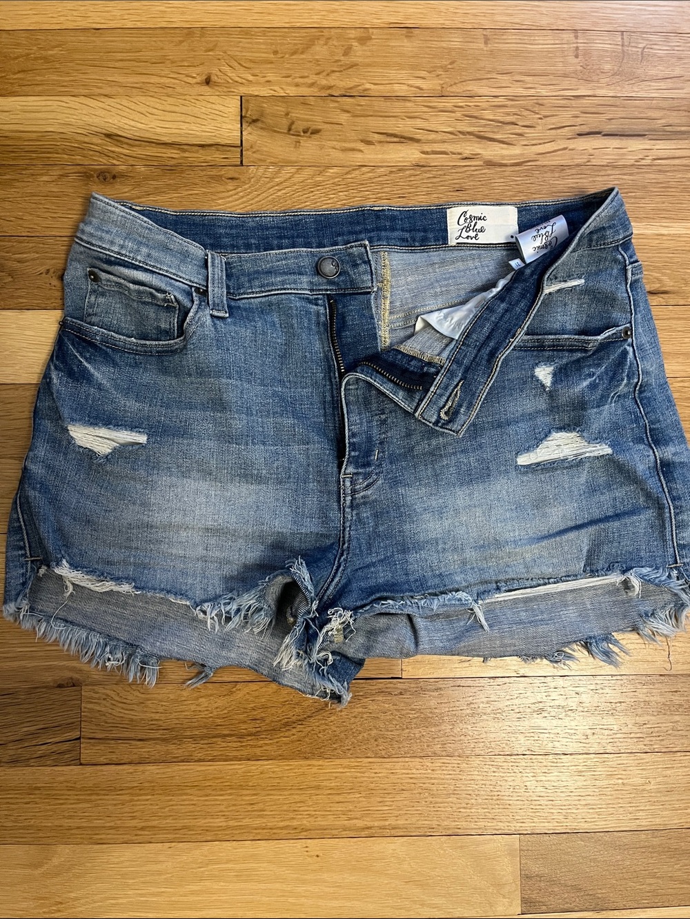 Cosmic Blue Distressed Frayed-Hem Women’s Jean Shorts